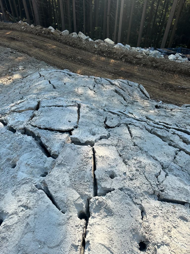 Bedrock drilled and split for forest access road / pipeline corridor